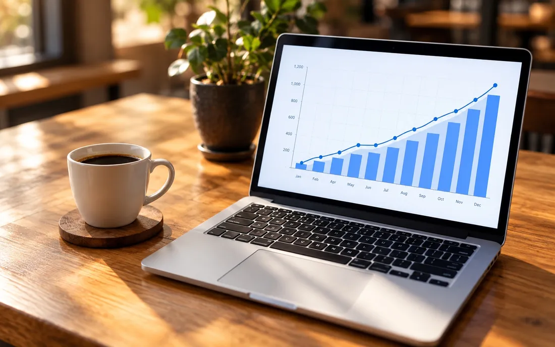 Foto: laptop dengan grafik penjualan